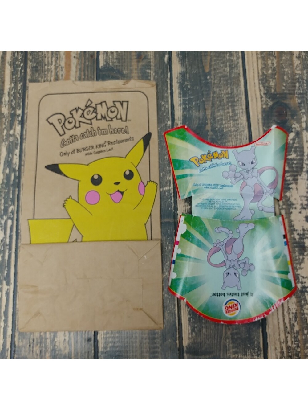 Vintage 1999 Burger King Pokemon Paper Bag Kids Meal French Fries Large Size